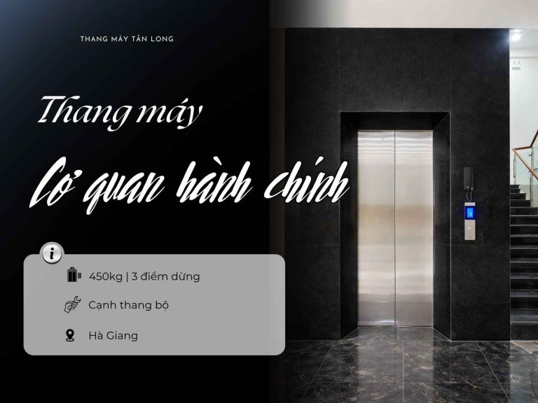 Cửa tầng inox thang máy tải khách 450 kg cạnh thang bộ tại cơ quan hành chính tỉnh Hà Giang