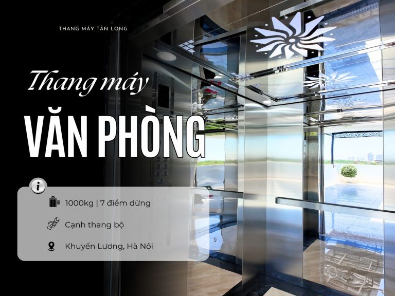 Cabin inox gương thang máy văn phòng 1.000 kg tại Khuyến Lương, Hà Nội