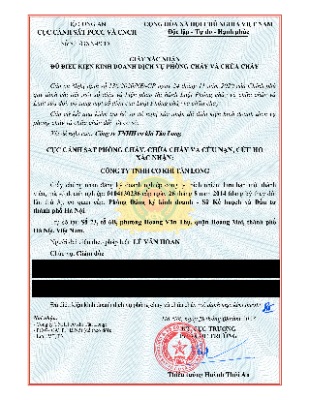 Giấy xác nhận đủ điều kiện kinh doanh dịch vụ phòng cháy và chữa cháy số 93/GXN-PCCC của Công ty TNHH Cơ khí Tân Long